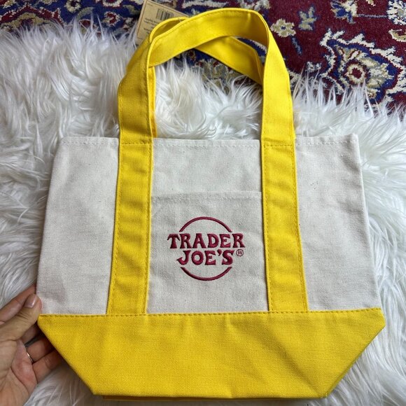 NWT Trader Joes Yellow Mini Canvas Tote Bag Reusable Ecofriendly Farm Market 865 - Picture 7 of 7